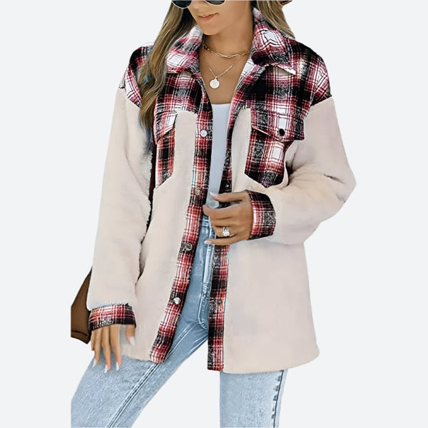 Plaid Contrast Fleece Buttoned Shacket Jackets