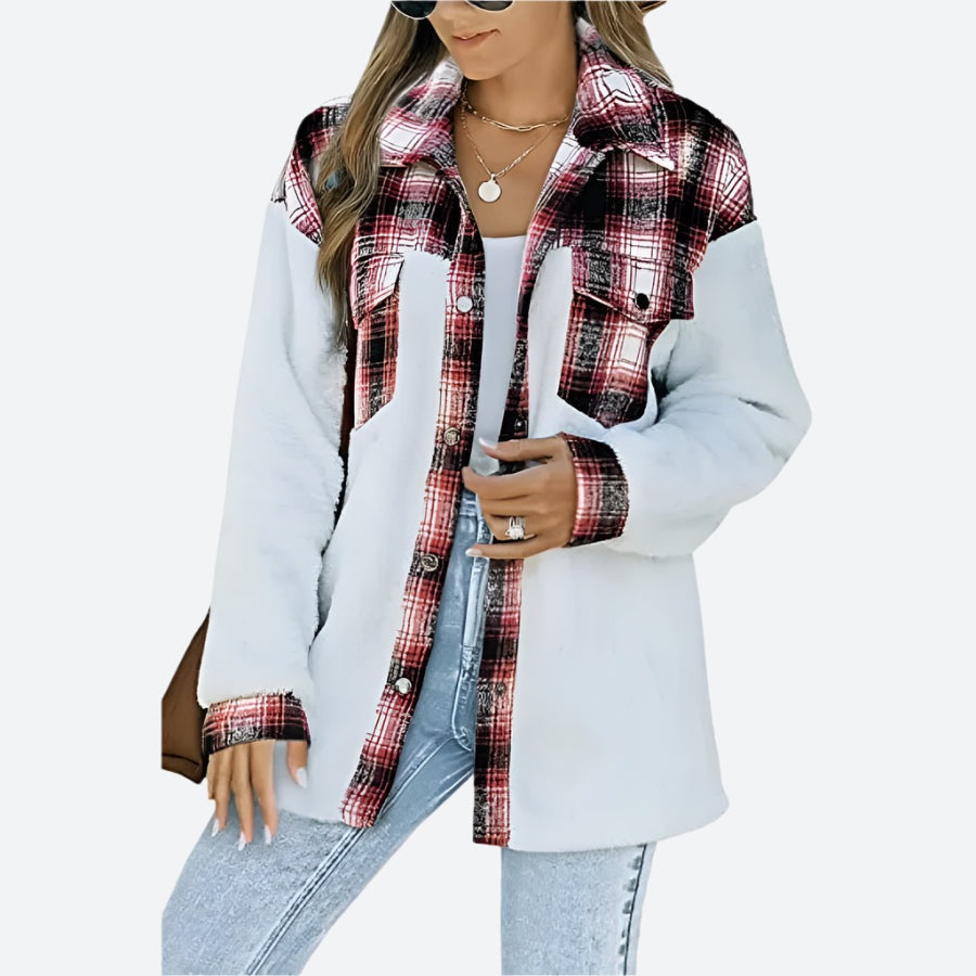 Plaid Contrast Fleece Buttoned Shacket Jackets