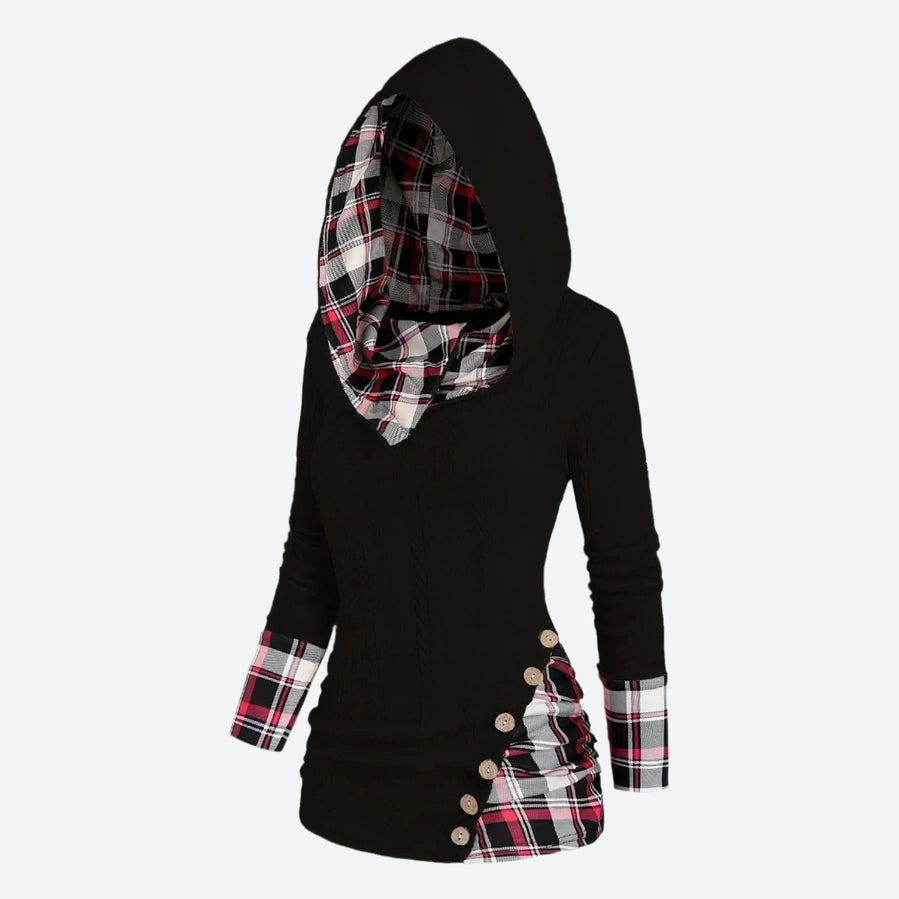 Plaid Lined Button Knit Hoodies