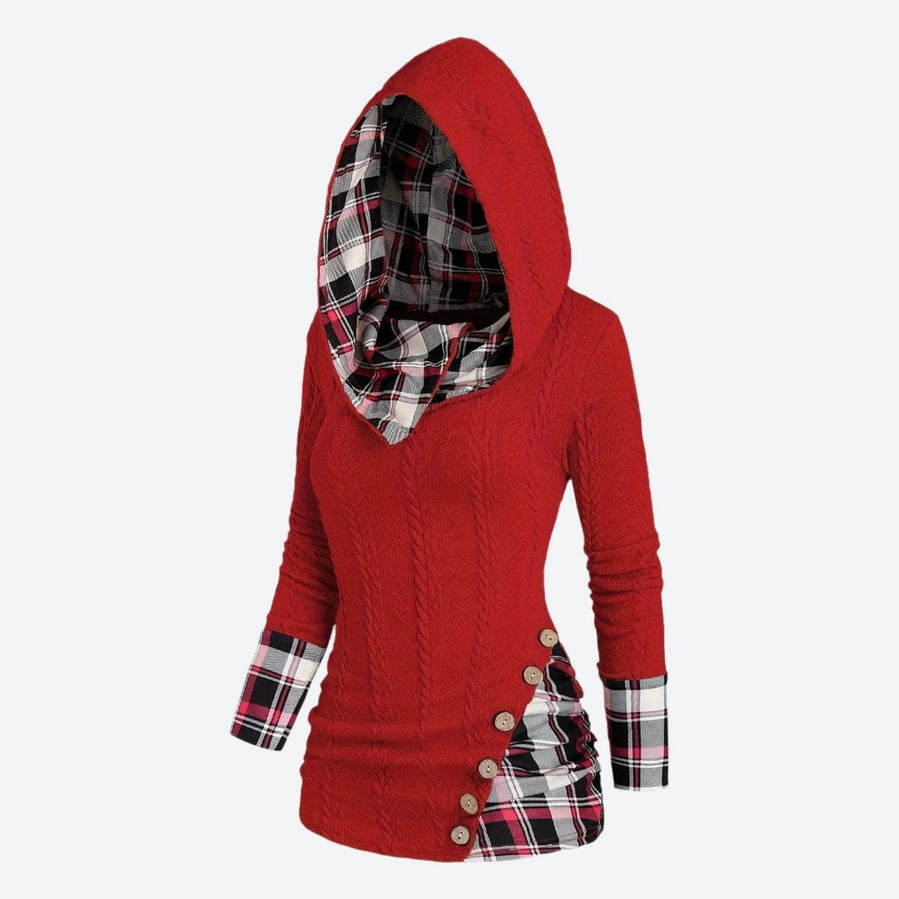 Plaid Lined Button Knit Hoodies