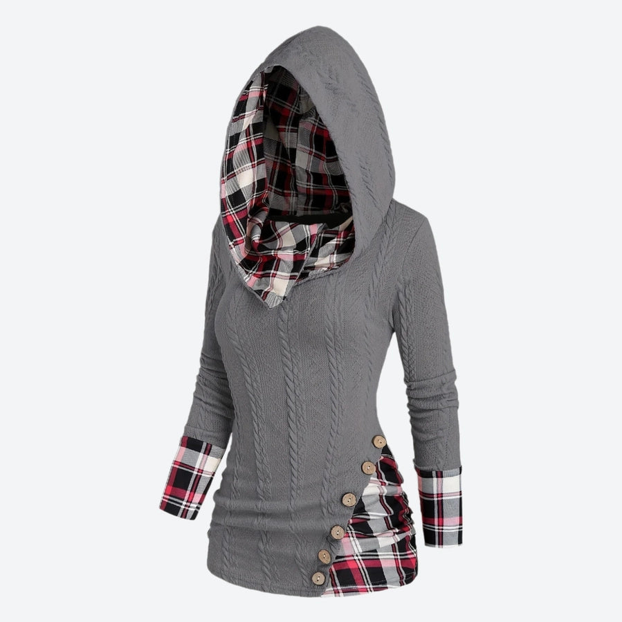 Plaid Lined Button Knit Hoodies
