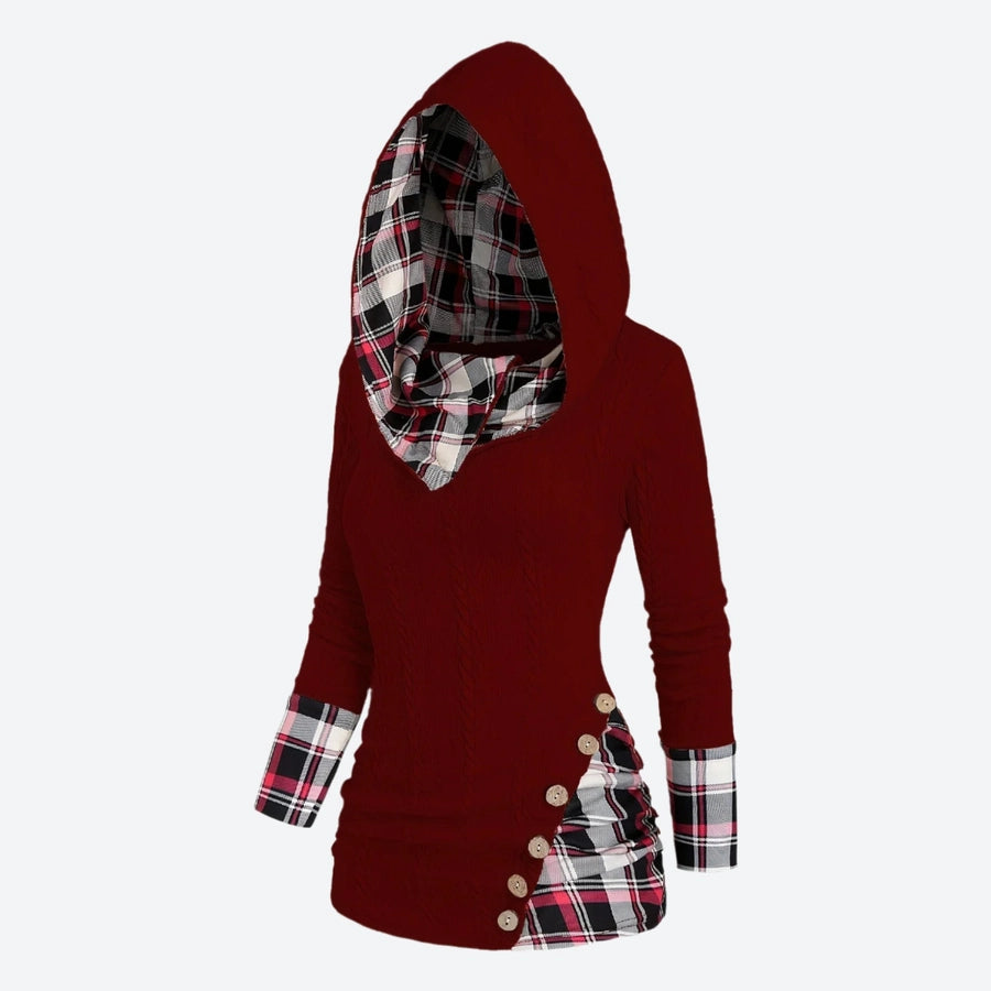 Plaid Lined Button Knit Hoodies