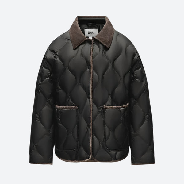 Quilted Corduroy-Trim Lightweight Puffer Jackets