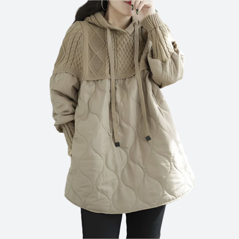 Quilted Knit Patchwork Hooded Sweatshirts