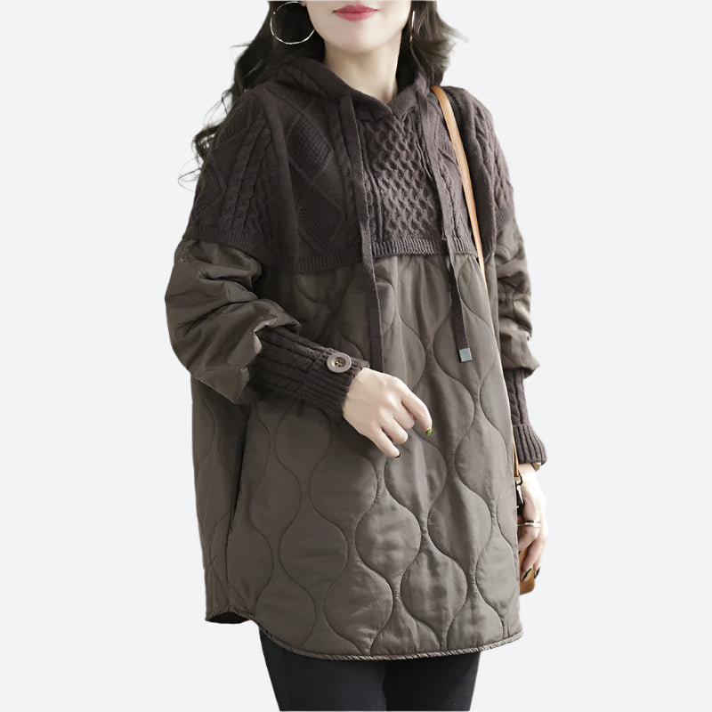 Quilted Knit Patchwork Hooded Sweatshirts