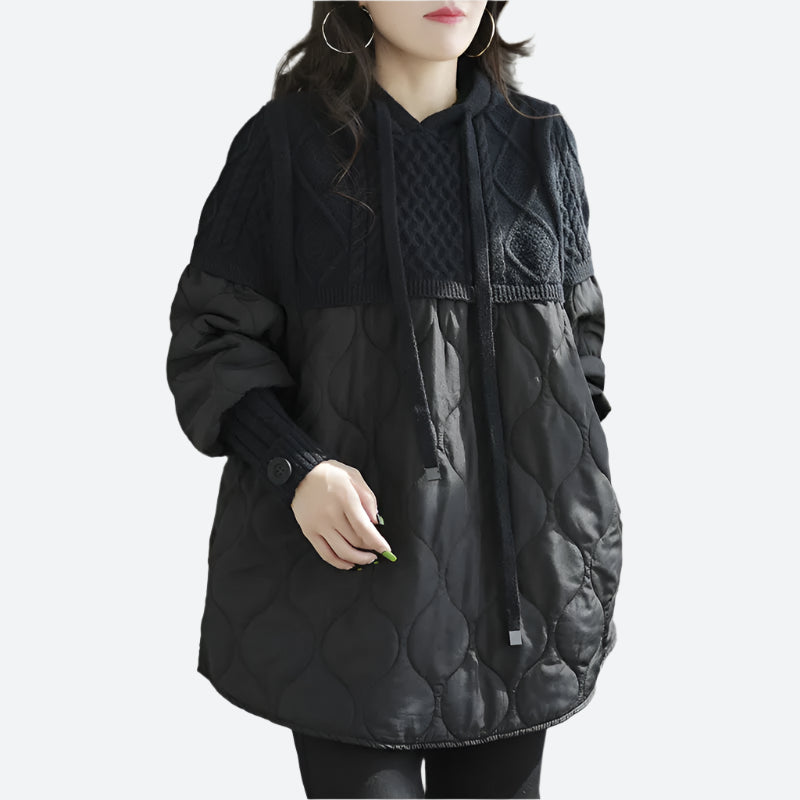 Quilted Knit Patchwork Hooded Sweatshirts