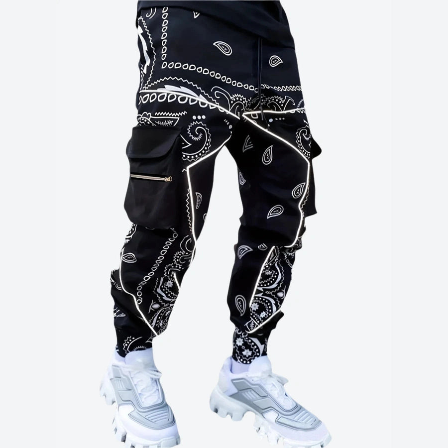 Reflective Bandana Print Cargo Jogger Pants