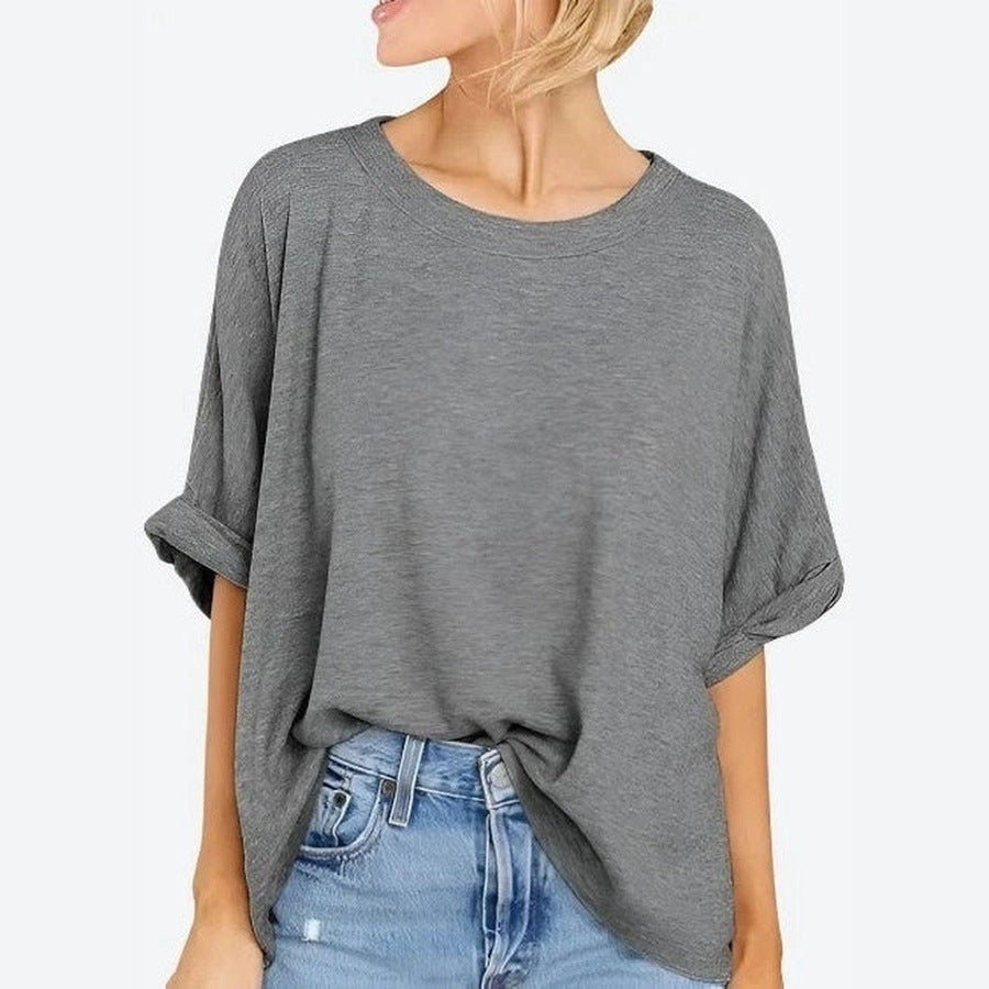 Relaxed Fit Cuffed Sleeve Casual Tees