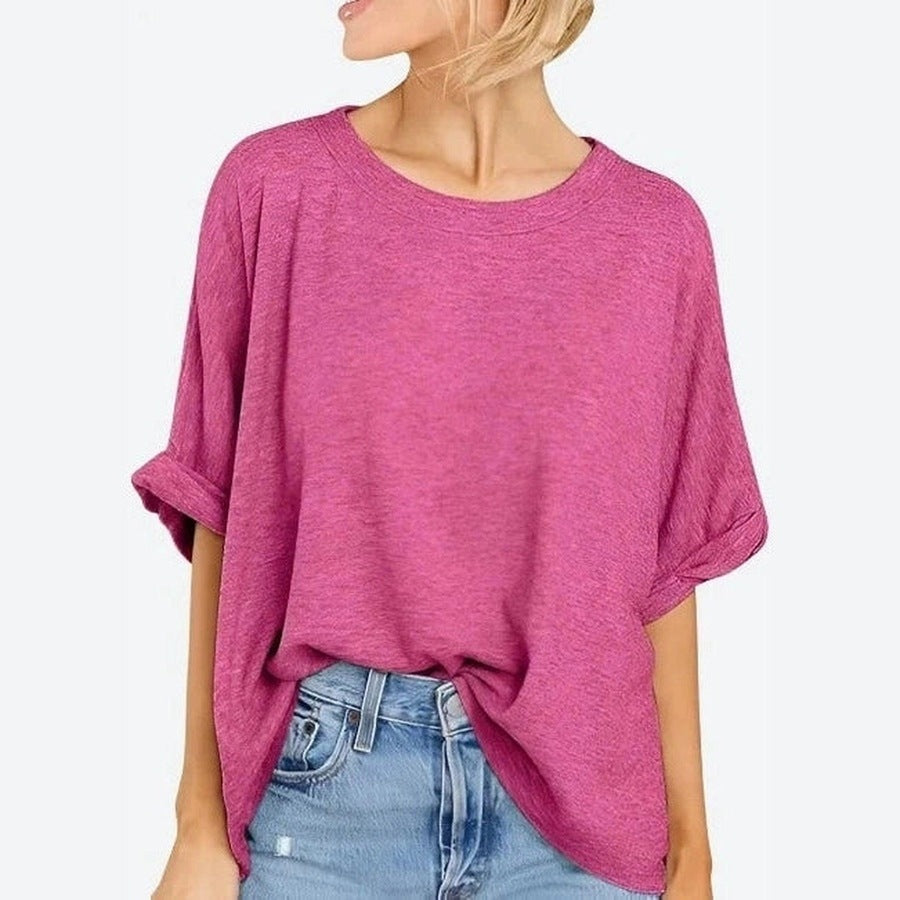 Relaxed Fit Cuffed Sleeve Casual Tees