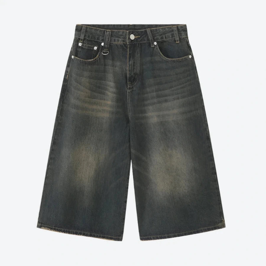 Relaxed-Fit Faded Denim Casual Shorts