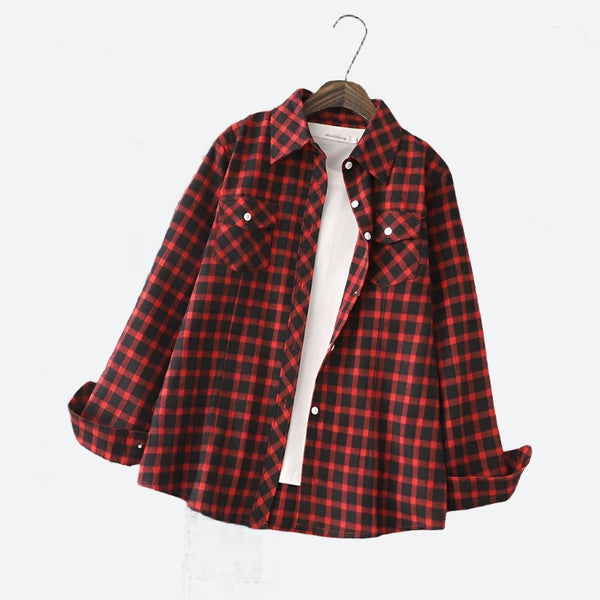 Relaxed Fit Plaid Button Flannel Shirts