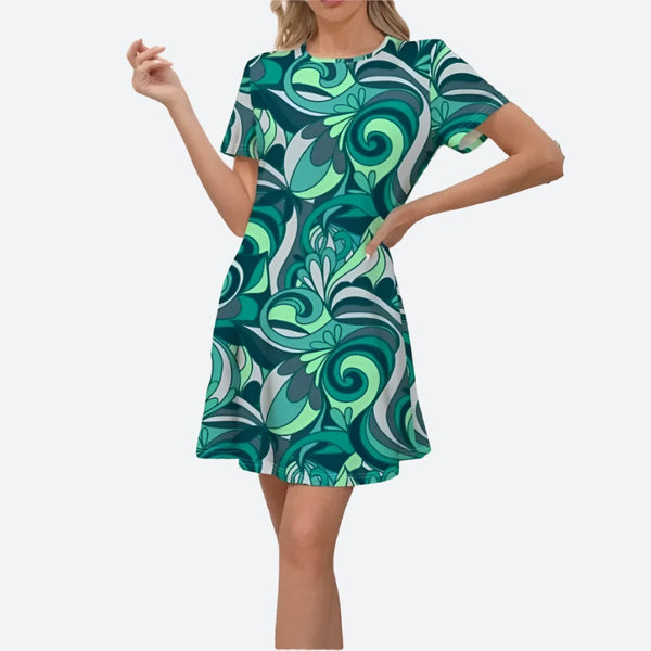 Retro Swirl Short-Sleeve A-Line Dresses