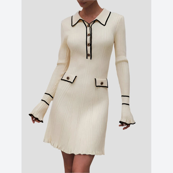 Ribbed Button-Front Long-Sleeve Mini Dresses