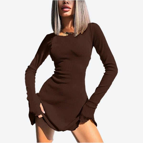 Ribbed Long-Sleeve Bodycon Mini Dresses