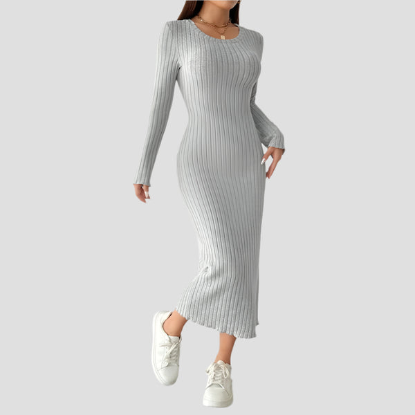 Ribbed Long Sleeve Knit Midi Dresses