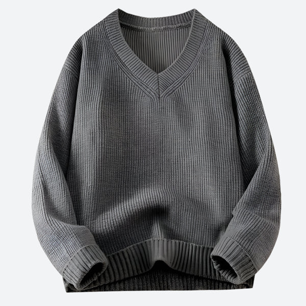 Ribbed V-Neck Oversized Knit Sweaters