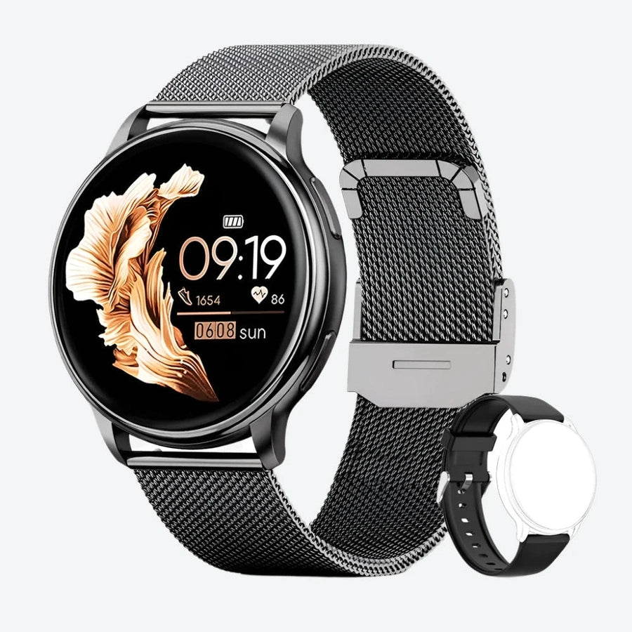 Round Digital Smartwatch with Mesh Straps
