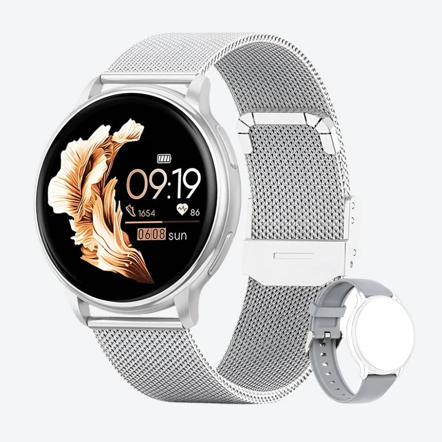 Round Digital Smartwatch with Mesh Straps