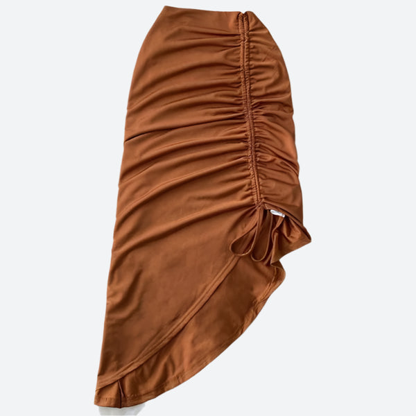 Ruched Asymmetric High-Waisted Midi Skirts