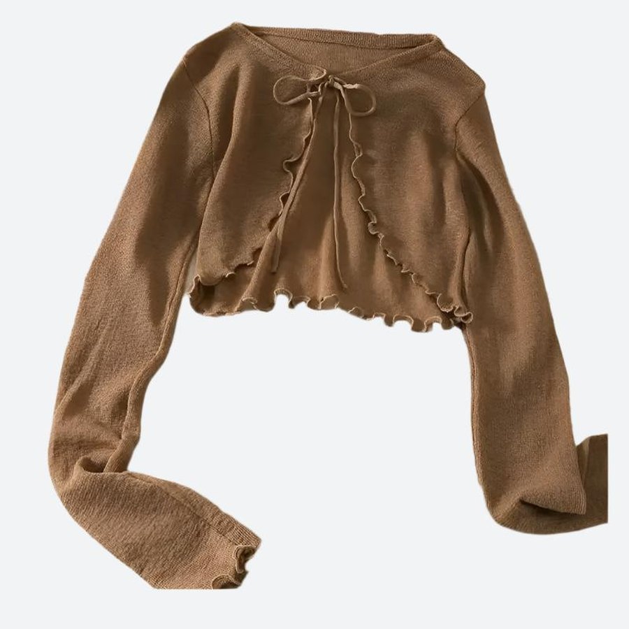 Ruffle Trim Cropped Tie-Front Cardigans