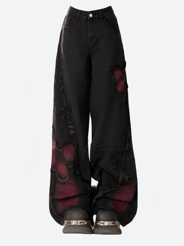 Grunge Wide-Leg Distressed Denim Jeans