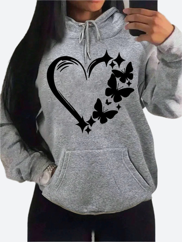 Graphic Heart Butterfly Pullover Hoodie Sweatshirts
