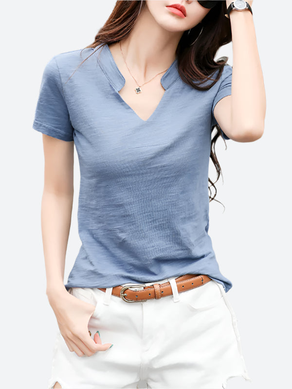 Casual Notch-Neck Short-Sleeve T-Shirts