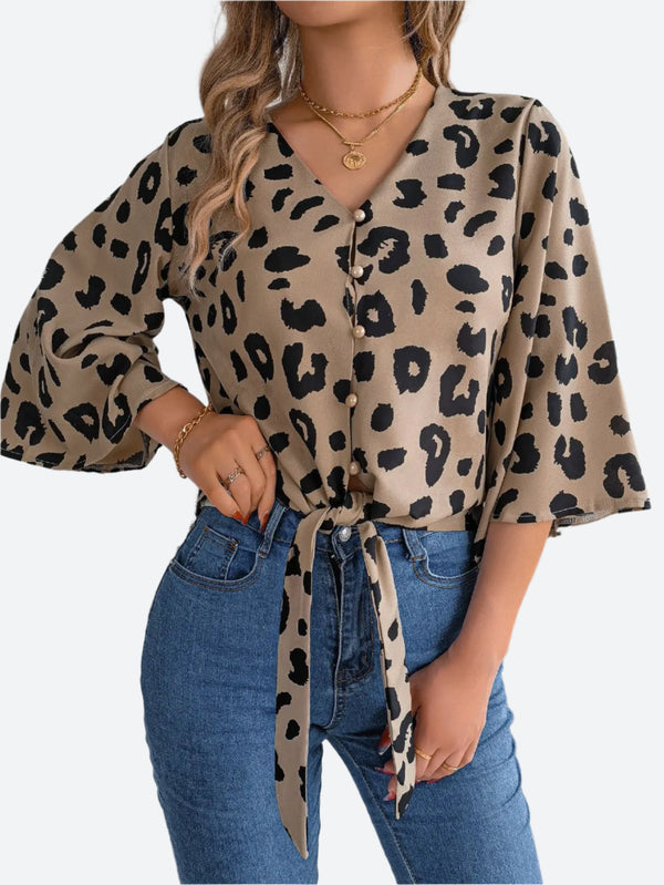 Tie-Front Bell-Sleeve Blouse Tops