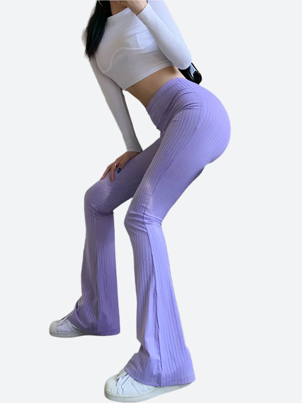High-Waist Ribbed Flared Leggings