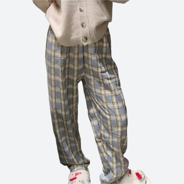 Loose-Fit Elastic Plaid Lounge Pants