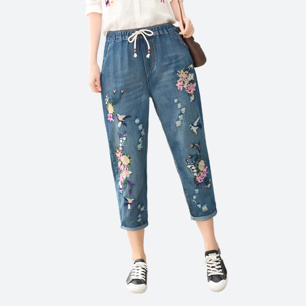 Relaxed Fit Embroidered Denim Pants