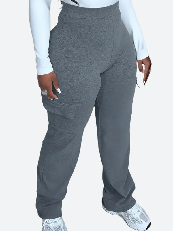 High-Waist Stretch Cargo Jogger Trousers