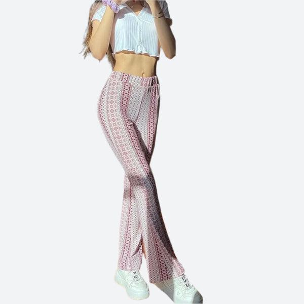High-Waisted Boho Flared Leg Pants