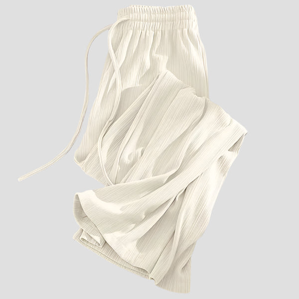 Pleated Drawstring Wide-Leg Lounge Pants