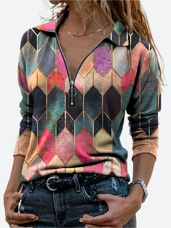Trendy Zip-Collar Long-Sleeve T-Shirt
