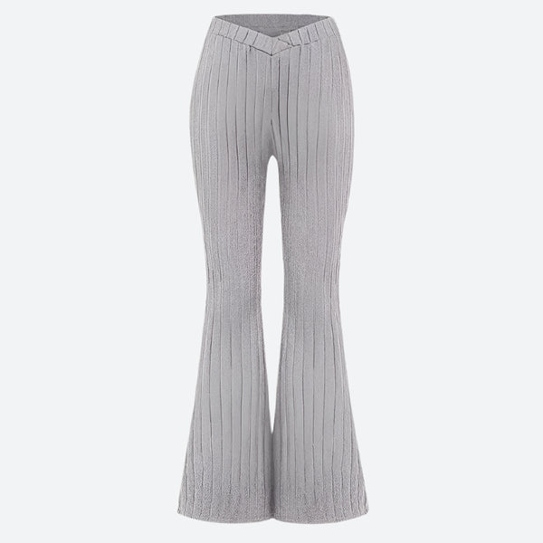 High-Waist Ribbed Flared Leg Pants