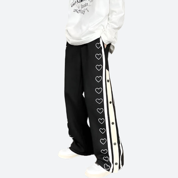 Heart Stripe Snap Wide-Leg Trousers