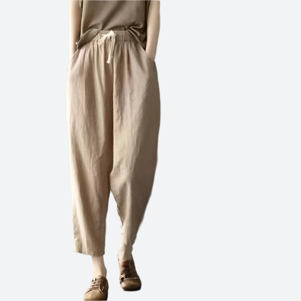 Loose Drawstring Ankle-Length Cotton Pants