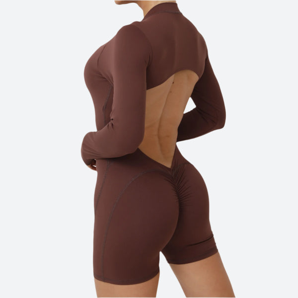 Open-Back Scrunch Long-Sleeve Workout Bodysuits