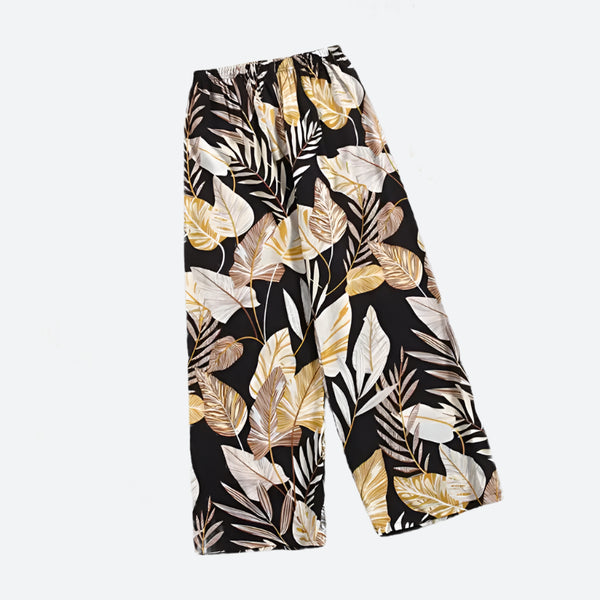 Leaf Print Elastic Waist Lounge Pants