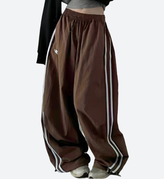 Striped Wide-Leg Elastic Track Trousers