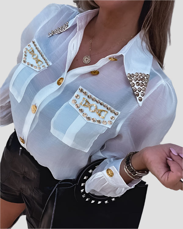 Embellished Long-Sleeve Button-Up Shirts