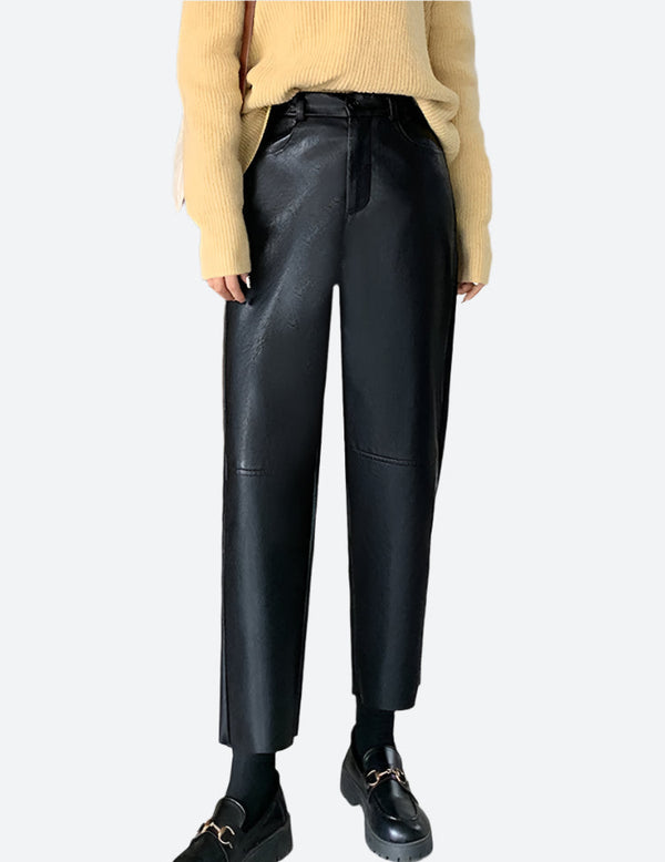 Chic Faux Leather Straight-Leg Pants
