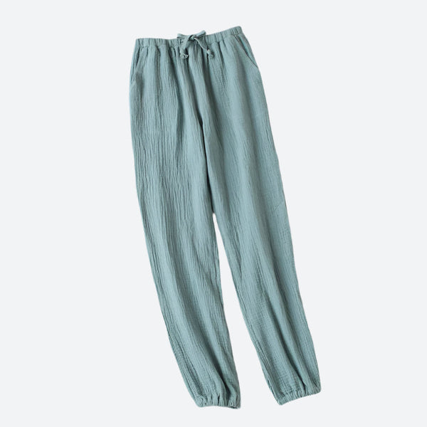 Breathable Elastic-Waist Crinkle Lounge Pants