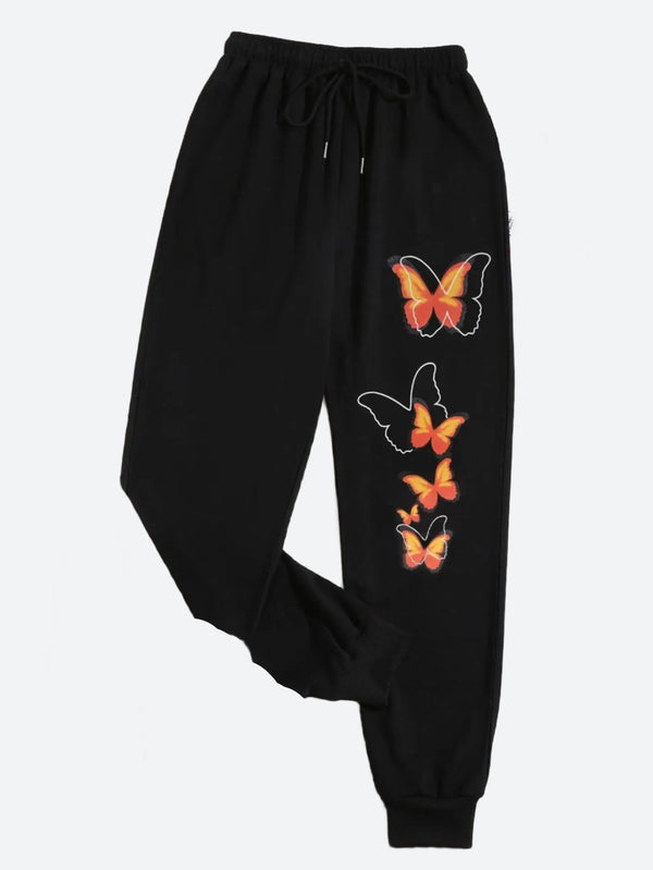 Butterfly Print Drawstring Joggers