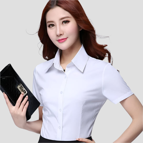 Formal Short-Sleeve Button-Up Blouses