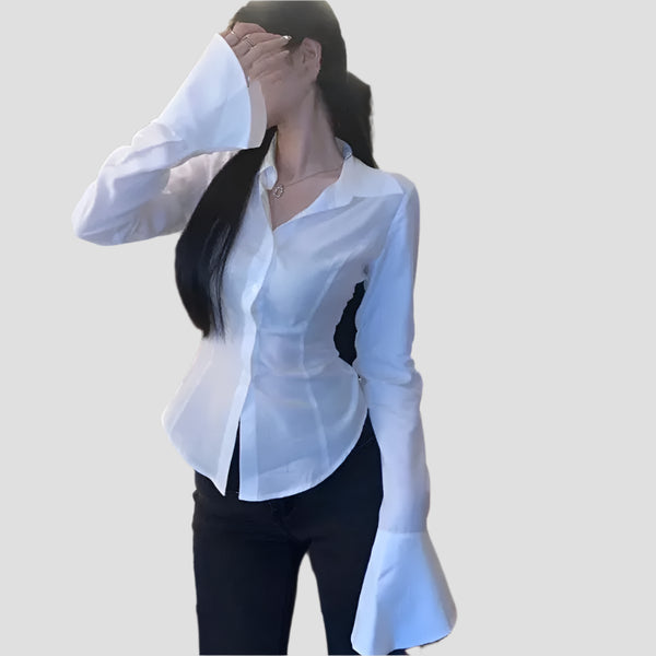 Elegant Flare-Sleeve Button-Up Blouses