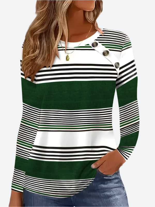 Striped Button-Accent Long-Sleeve T-Shirts