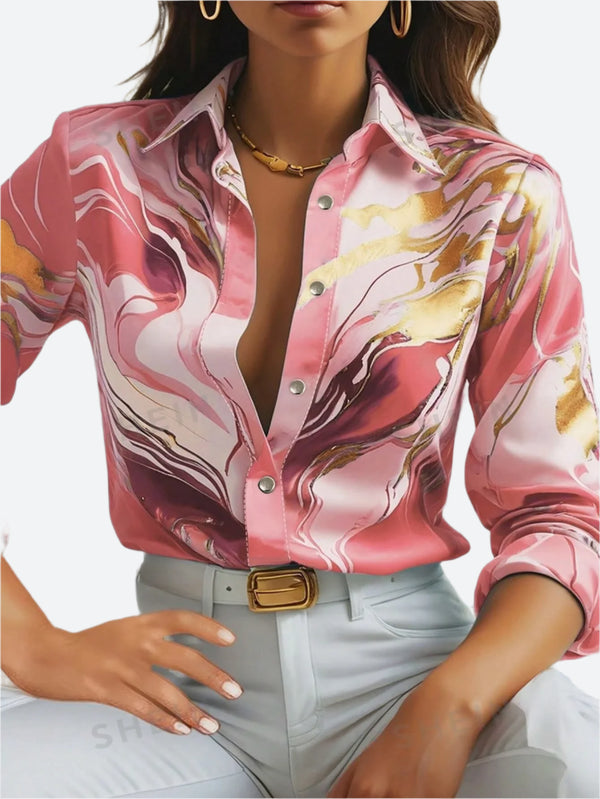 Satin Button-Up Long-Sleeve Shirts