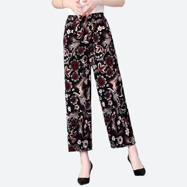 Floral Elastic Waist Wide-Leg Pants